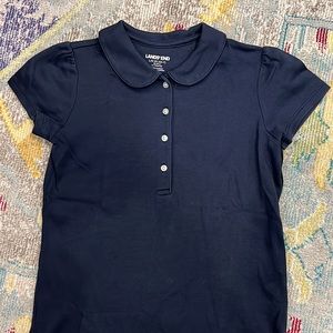 Lands’End School Uniform Shirt, Girls Size L (6x-7), Navy, Peter Pan Collar